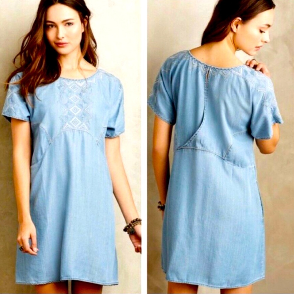 Holding Horses Chambray Embroidered Dress Size M